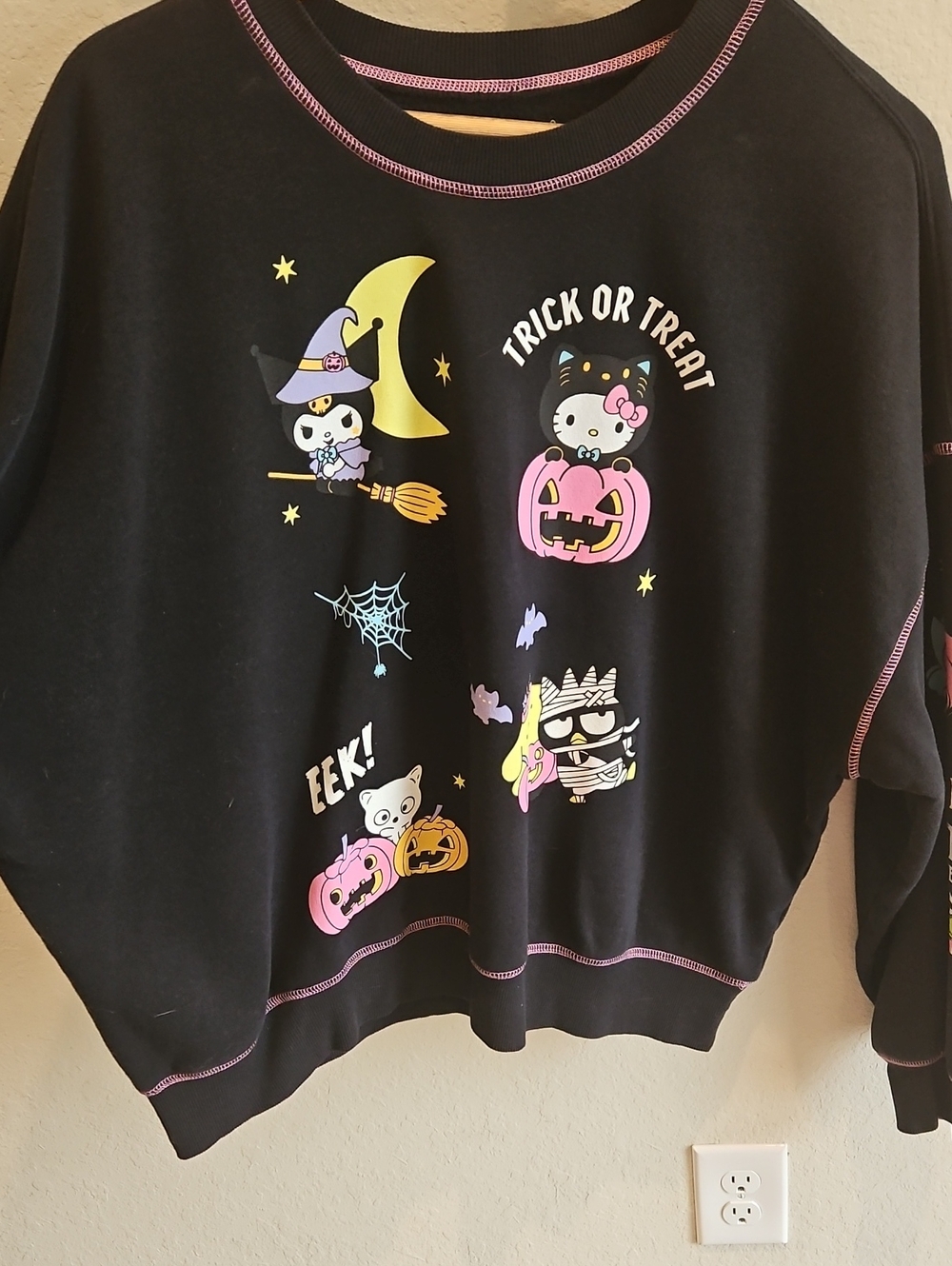 Black Halloween Hello Kitty Sweatshirt with Cute Characters
